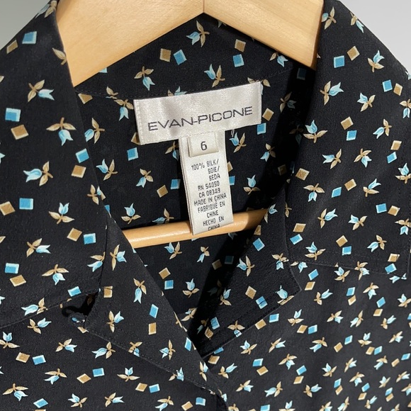 Evan Picone Vintage Floral Button Down Silk Shirt - Picture 2 of 5
